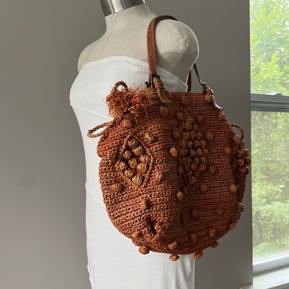 Gerard Darel large raffia tote rust orange color - Picture 2 of 11